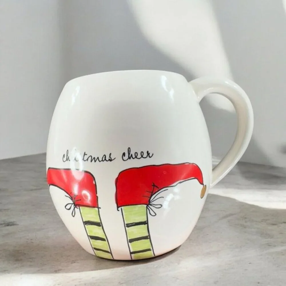 Rae Dunn Christmas Cheer Elf Feet Coffee Mug Cup‎ Ceramic Holiday Mug Porcelain